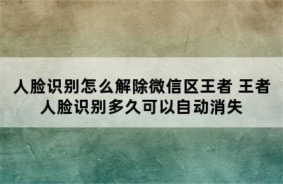 人脸识别怎么解除微信区王者 王者人脸识别多久可以自动消失